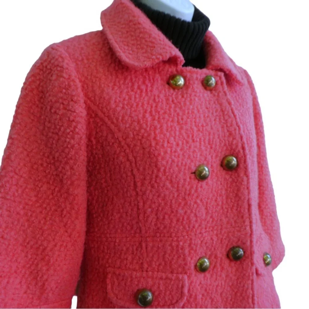 Barbie Blazer Knitted Dove Anthropologie Pink Coral Boucle Cotton Double Breaste